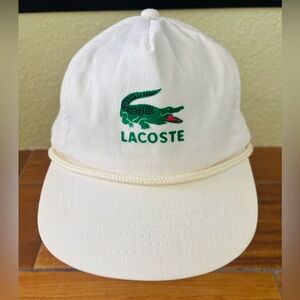 Vintage 80s Lacoste Snapback Hat, Alligator Patch, Beige Cap With Rope